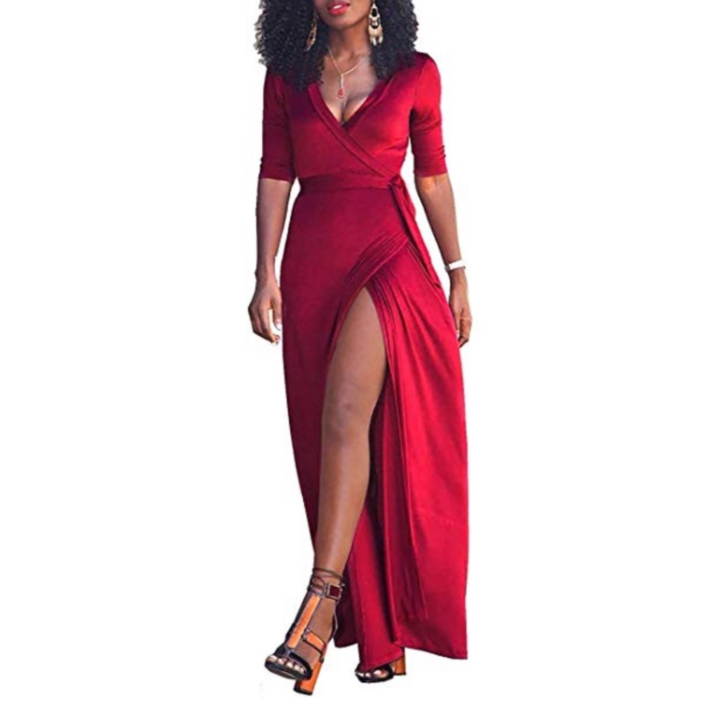 French Quarter Front Slit Wrap Maxi Belted Dress - Picture 2 of 5